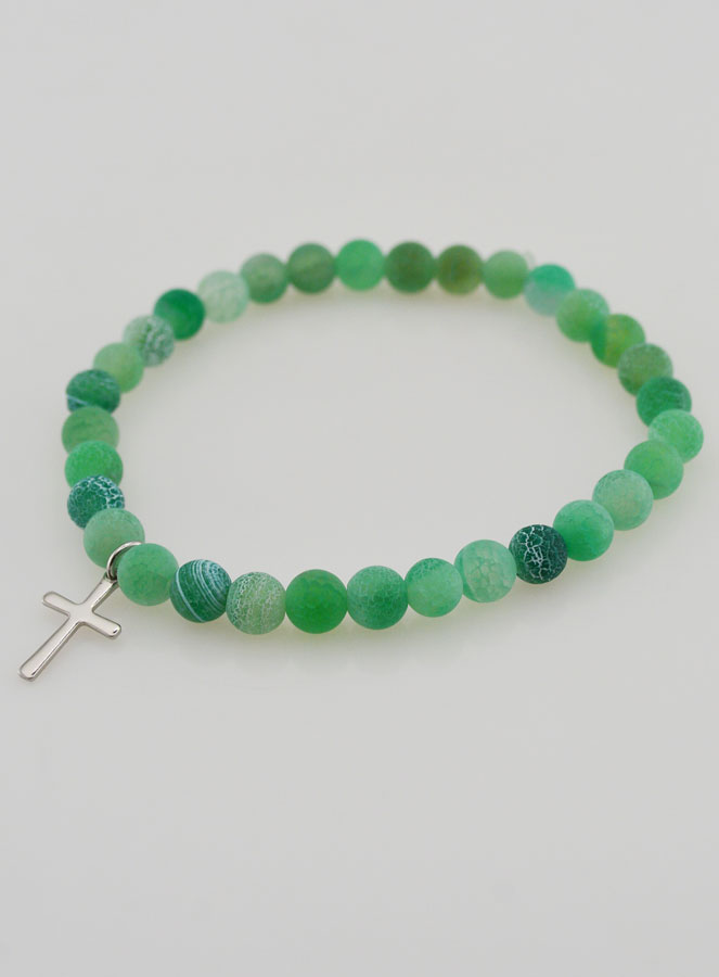 Pulsera religiosa con cruz y ágata - Verde (pic 4)