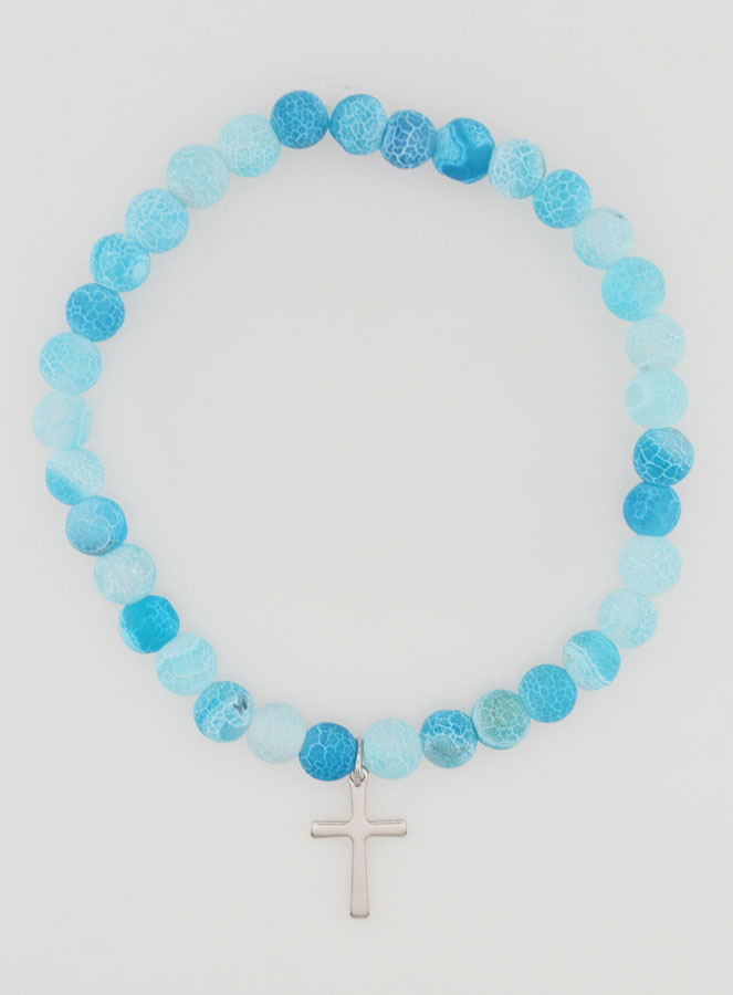 Pulsera religiosa con cruz y ágata - Azul (pic 1)