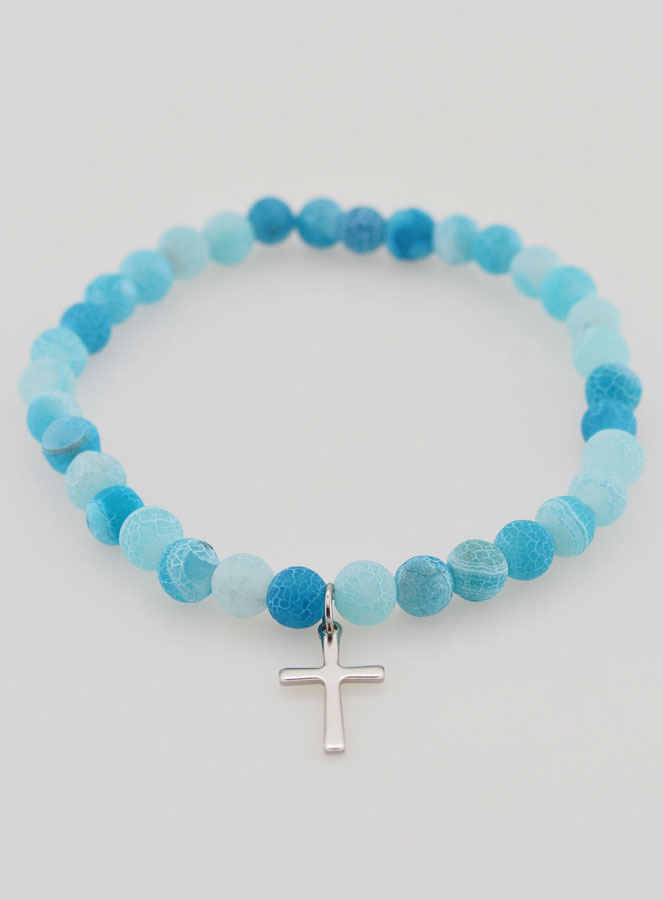 Pulsera religiosa con cruz y ágata - Azul (pic 2)