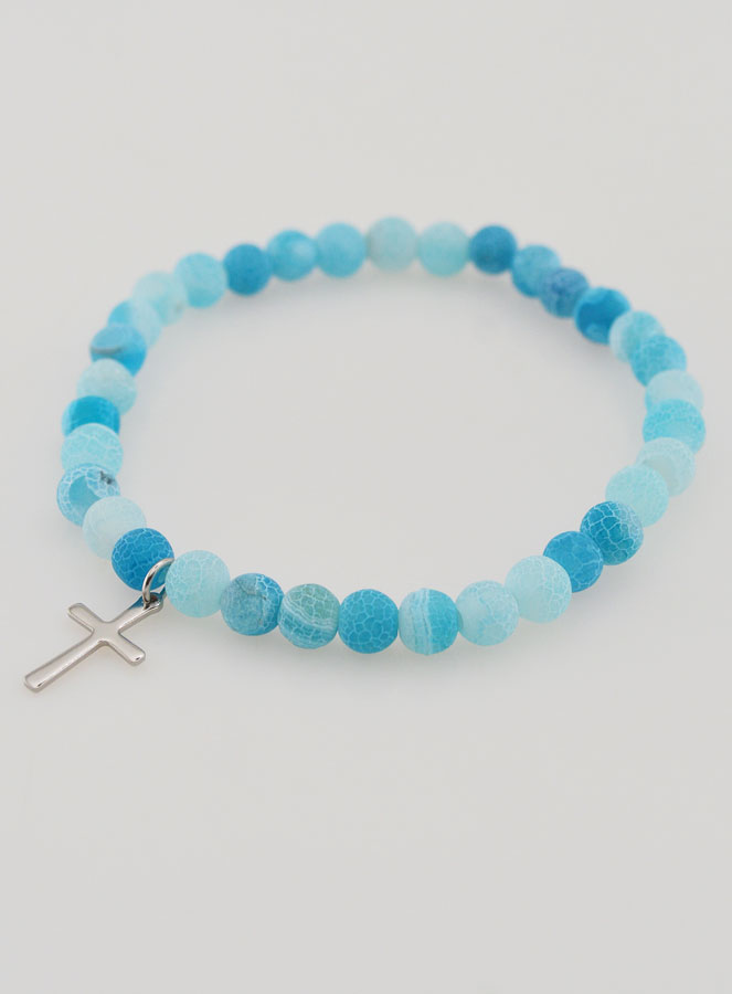 Pulsera religiosa con cruz y ágata - Azul (pic 3)