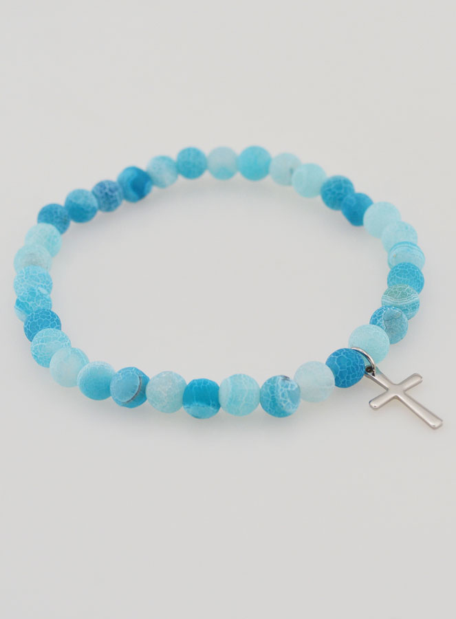 Pulsera religiosa con cruz y ágata - Azul (pic 4)