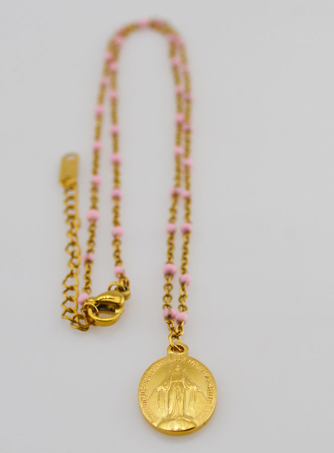 Medalha Milagrosa & Corrente com Contas - Rosa (pic 2)