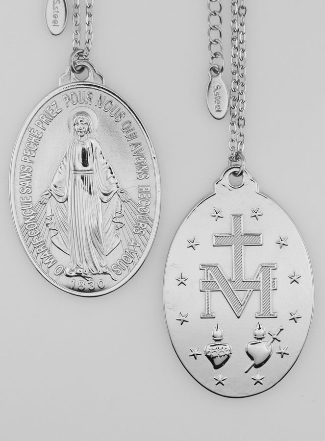 Medalha Milagrosa & Corrente Prateadas - 33mm (pic 1)