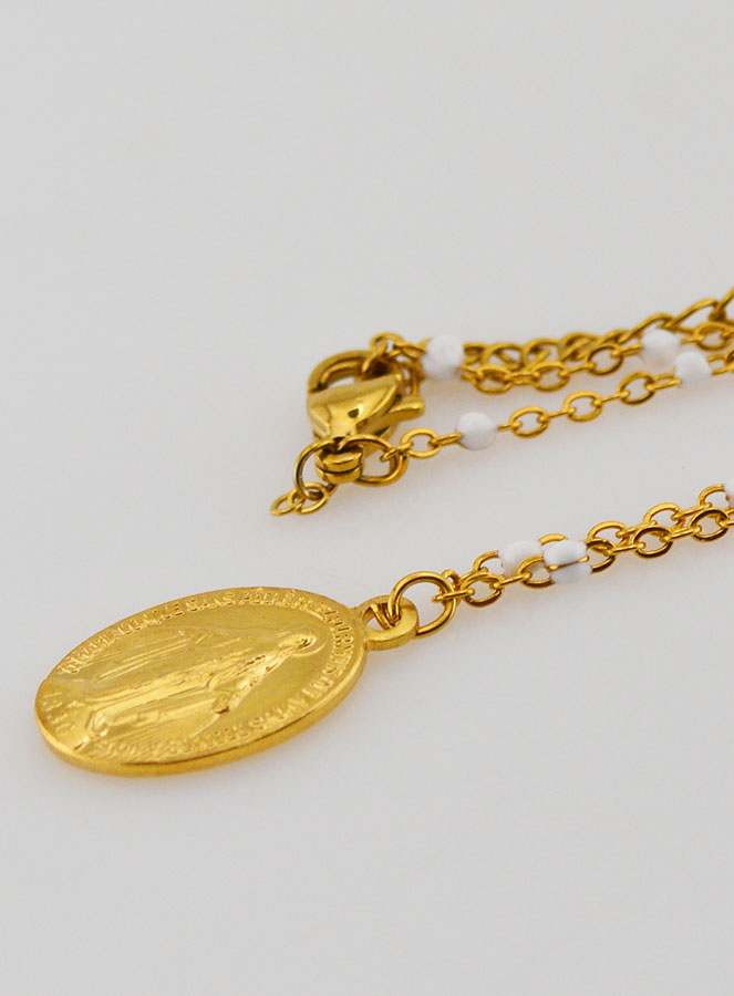 Colar com Contas Medalha Milagrosa - Branco (pic 1)
