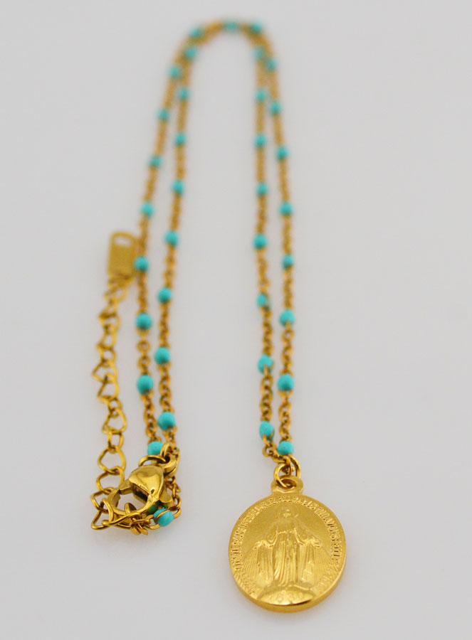 Colar com Contas Medalha Milagrosa - Turquesa (pic 3)