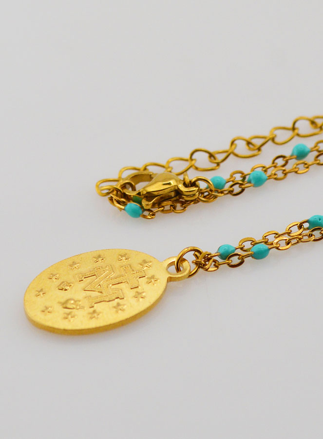 Colar com Contas Medalha Milagrosa - Turquesa (pic 4)