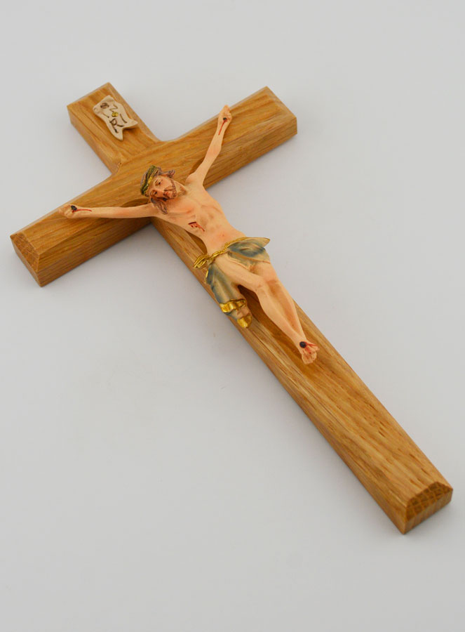 Crucifixo em Tília & Cristo com Pano Azul - 18 cm (pic 3)