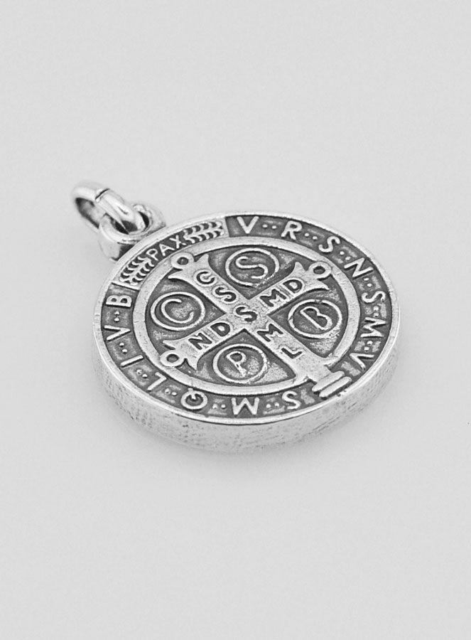 Medalha de São Bento Banhada a Prata - 15mm (pic 3)