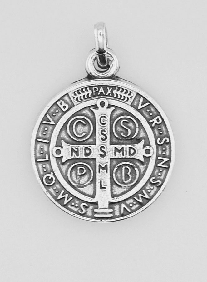 Medalha de São Bento Banhada a Prata - 10mm (pic 1)
