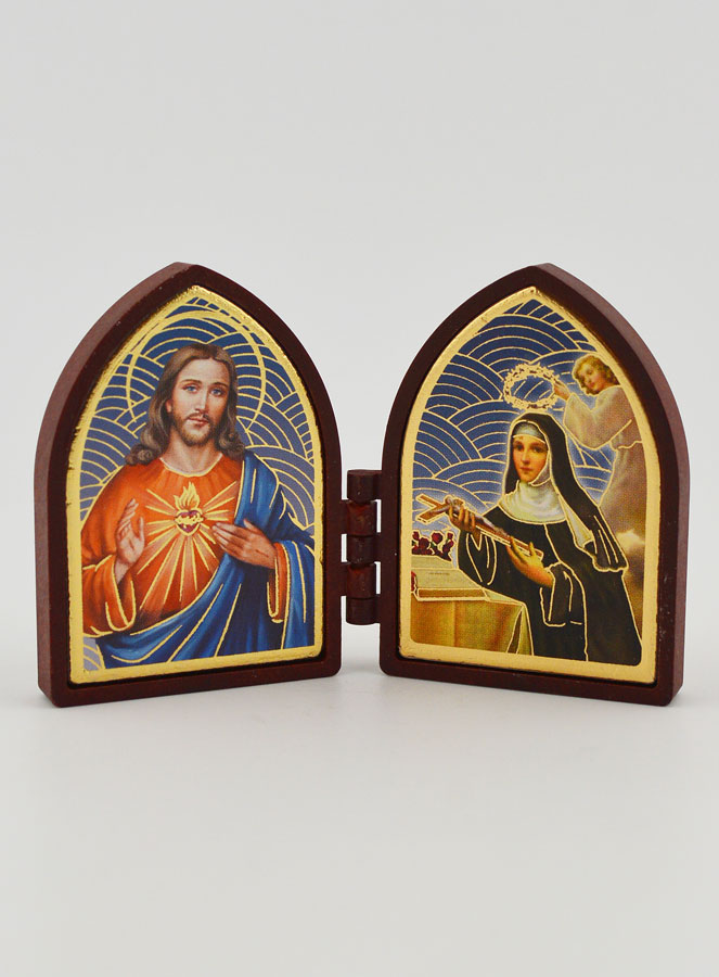 Icono díptico mini - Sagrado Corazón de Jesús y Santa Rita (pic 1)