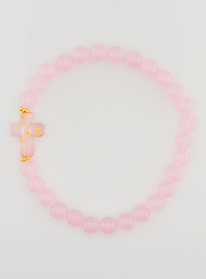 Pulsera religiosa de jade rosa y cruz (pic 1)