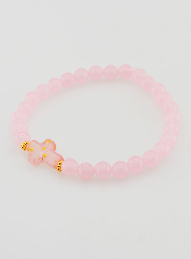 Pulsera religiosa de jade rosa y cruz (pic 3)