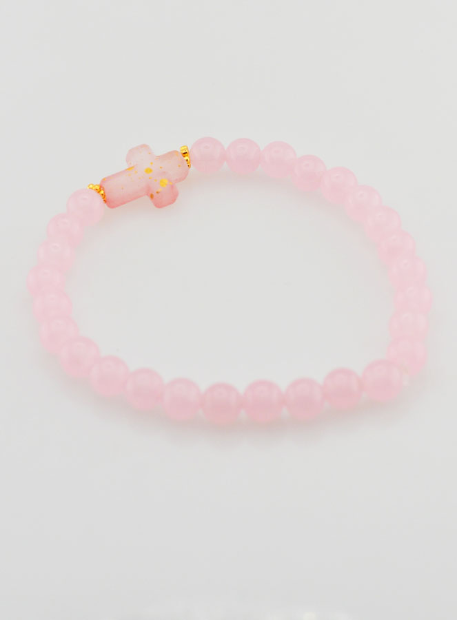 Pulsera religiosa de jade rosa y cruz (pic 4)