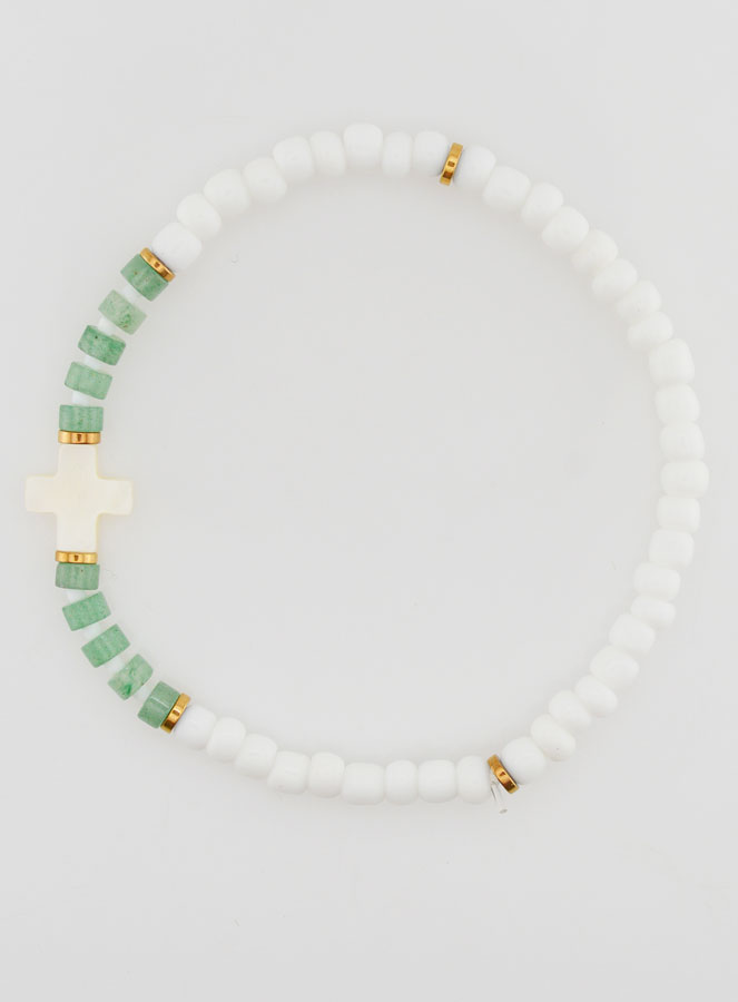 Pulsera religiosa de piedra y nácar – verde (pic 1)