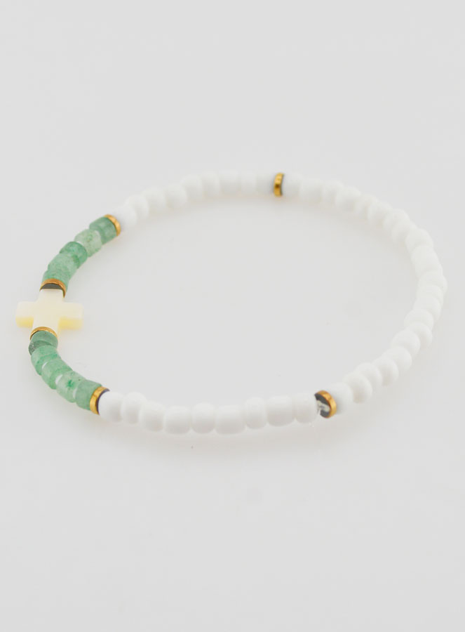 Pulsera religiosa de piedra y nácar – verde (pic 2)