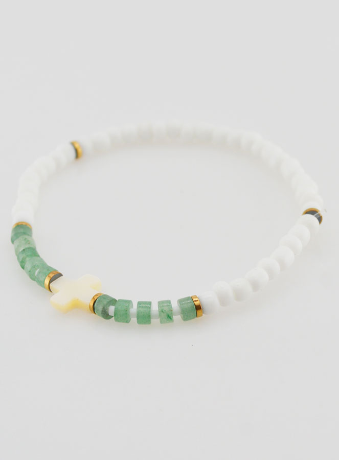 Pulsera religiosa de piedra y nácar – verde (pic 3)