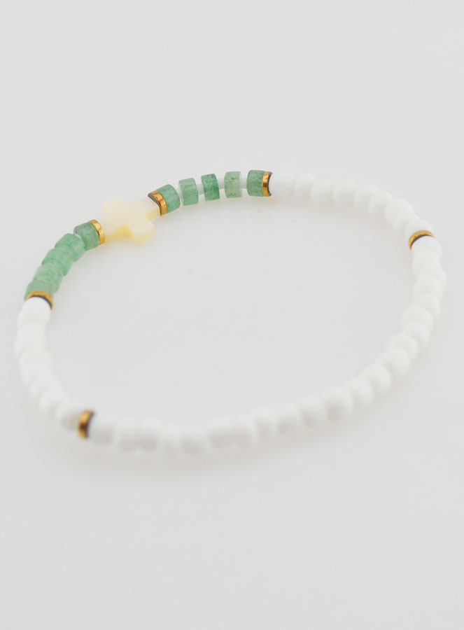 Pulsera religiosa de piedra y nácar – verde (pic 4)