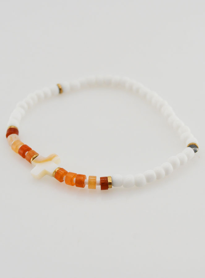 Pulsera religiosa de piedra y nácar – Marrón (pic 3)