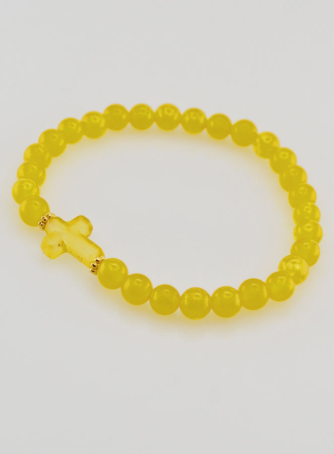 Pulsera religiosa de cruz y jade amarillo (pic 3)
