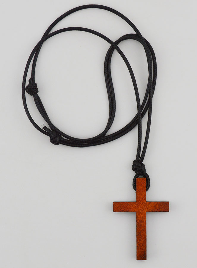 Cruz de madera y cordón de cuero ajustable (pic 1)