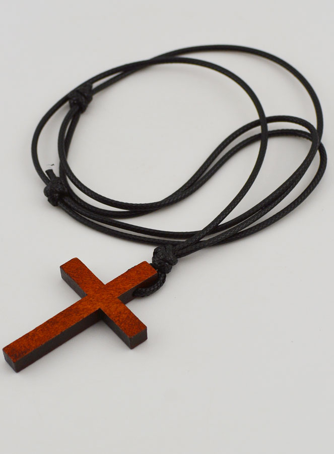 Cruz de madera y cordón de cuero ajustable (pic 2)