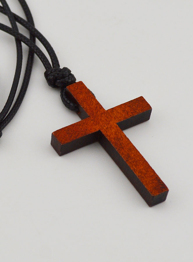 Cruz de madera y cordón de cuero ajustable (pic 3)