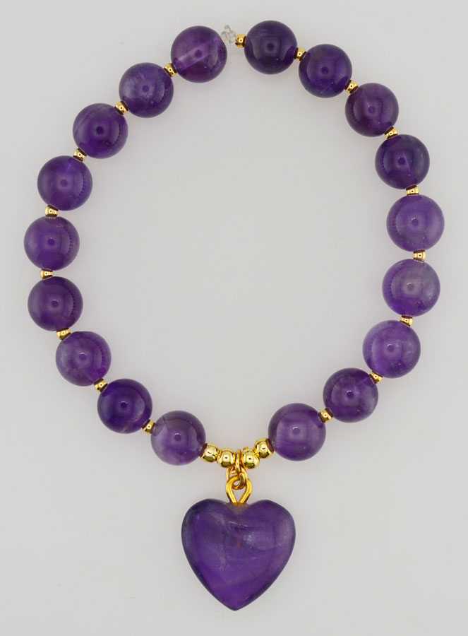 Pulsera en Piedra Natural de Corazón - Amatista (pic 1)