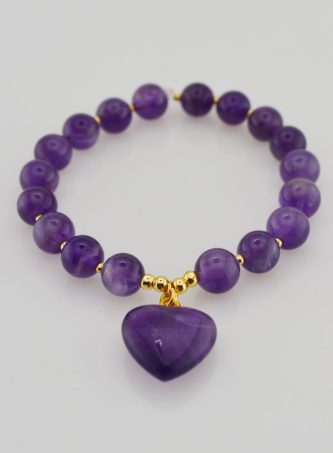 Pulsera en Piedra Natural de Corazón - Amatista (pic 2)