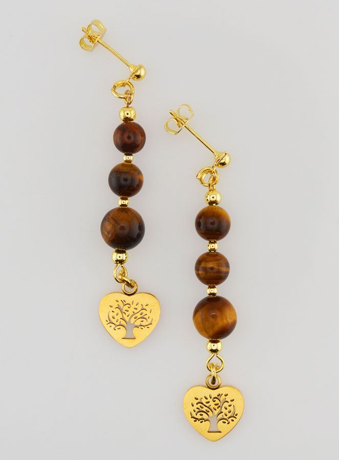 Pendientes Árbol de la Vida en Ojo de Tigre - Dorado (pic 1)