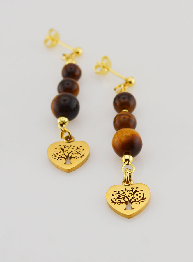 Pendientes Árbol de la Vida en Ojo de Tigre - Dorado (pic 2)