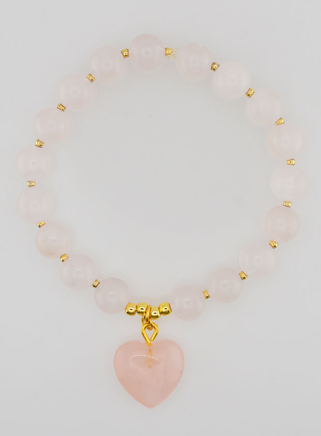 Pulseira Pedra Natural Coração - Quartzo Rosa (pic 1)