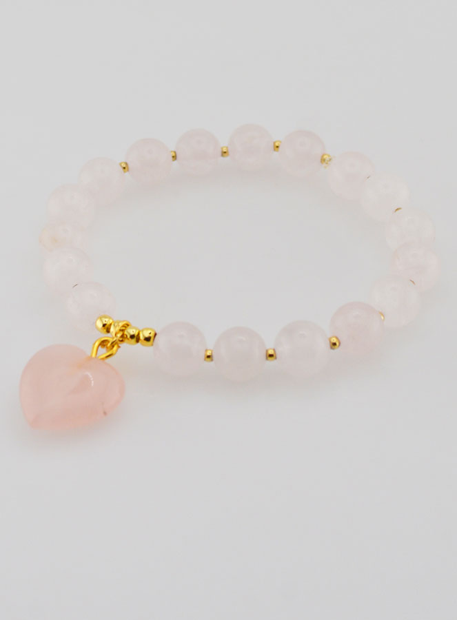 Pulseira Pedra Natural Coração - Quartzo Rosa (pic 3)