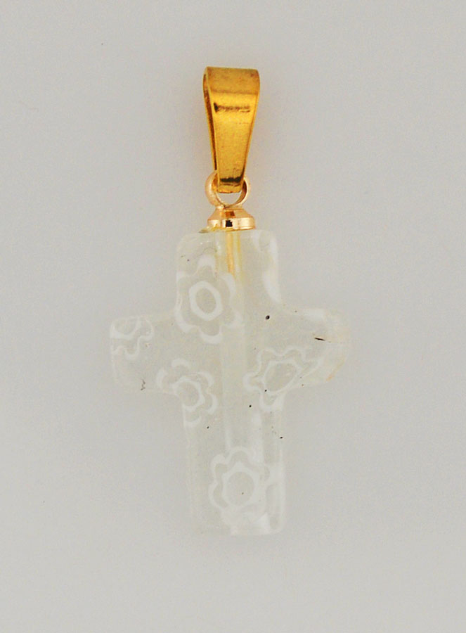 Colgante de cruz en vidrio artesanal - blanco (pic 1)