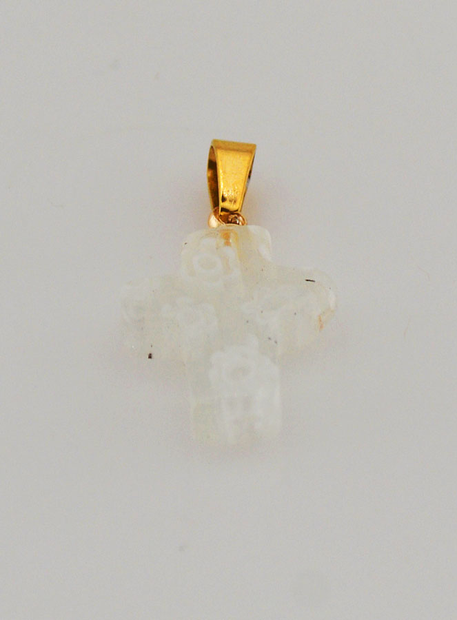 Colgante de cruz en vidrio artesanal - blanco (pic 2)