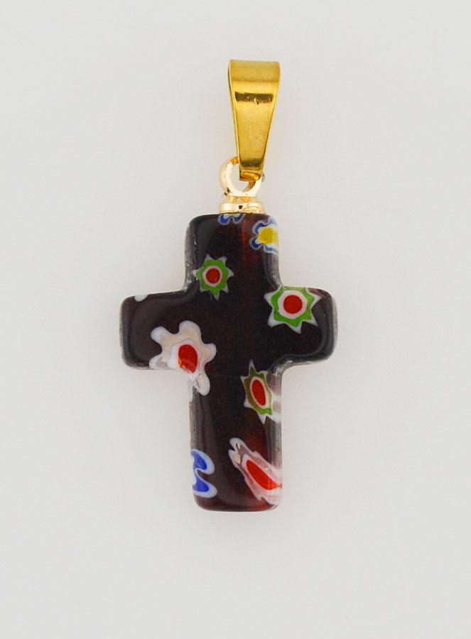 Colgante de cruz en vidrio artesanal - negro (pic 1)