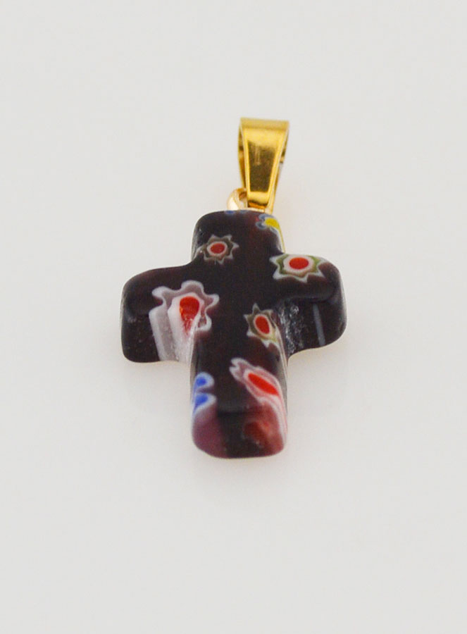 Colgante de cruz en vidrio artesanal - negro (pic 2)