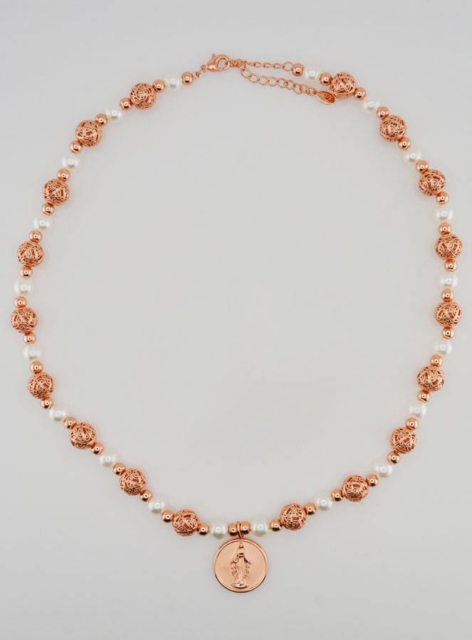 Collar religioso de perlas y medalla de la Virgen María (pic 1)