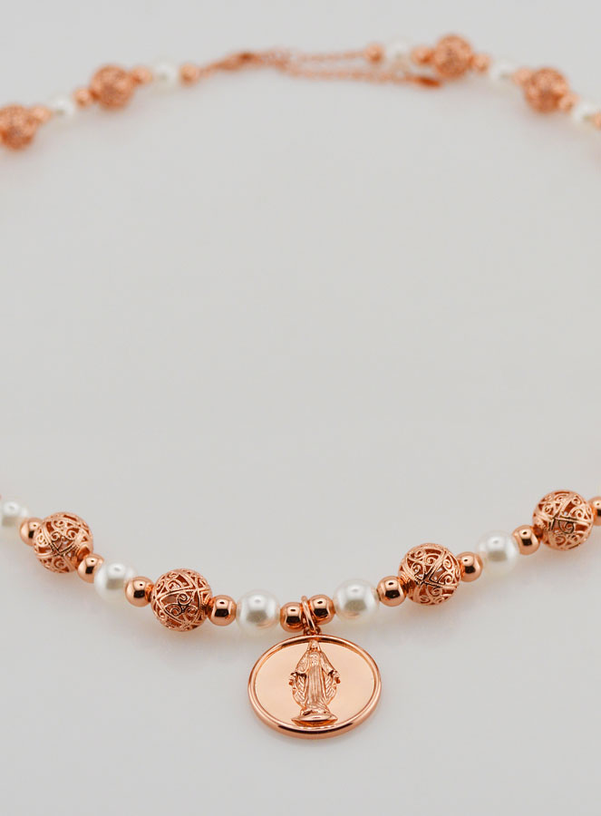 Collar religioso de perlas y medalla de la Virgen María (pic 2)