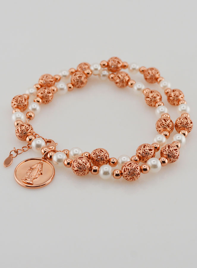 Collar religioso de perlas y medalla de la Virgen María (pic 4)