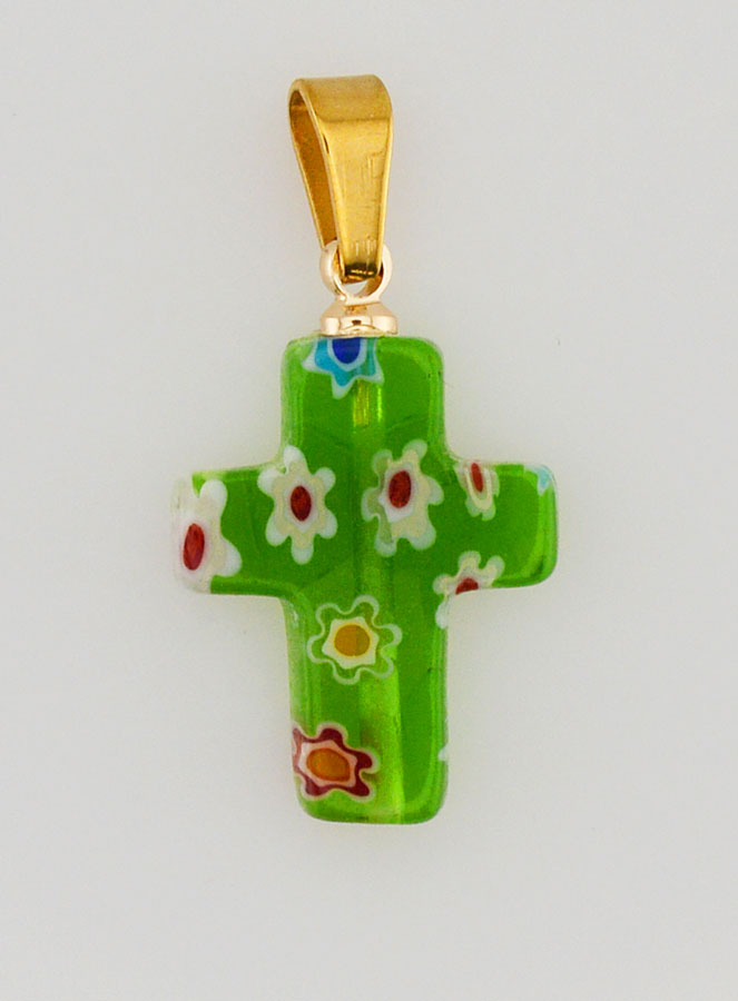 Colgante de cruz en vidrio artesanal - verde (pic 1)