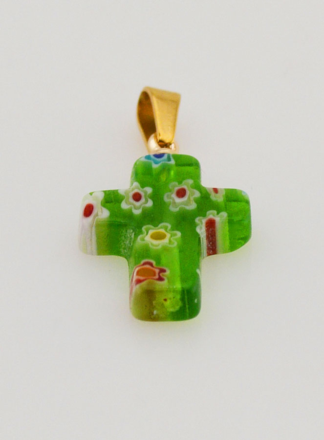 Colgante de cruz en vidrio artesanal - verde (pic 2)