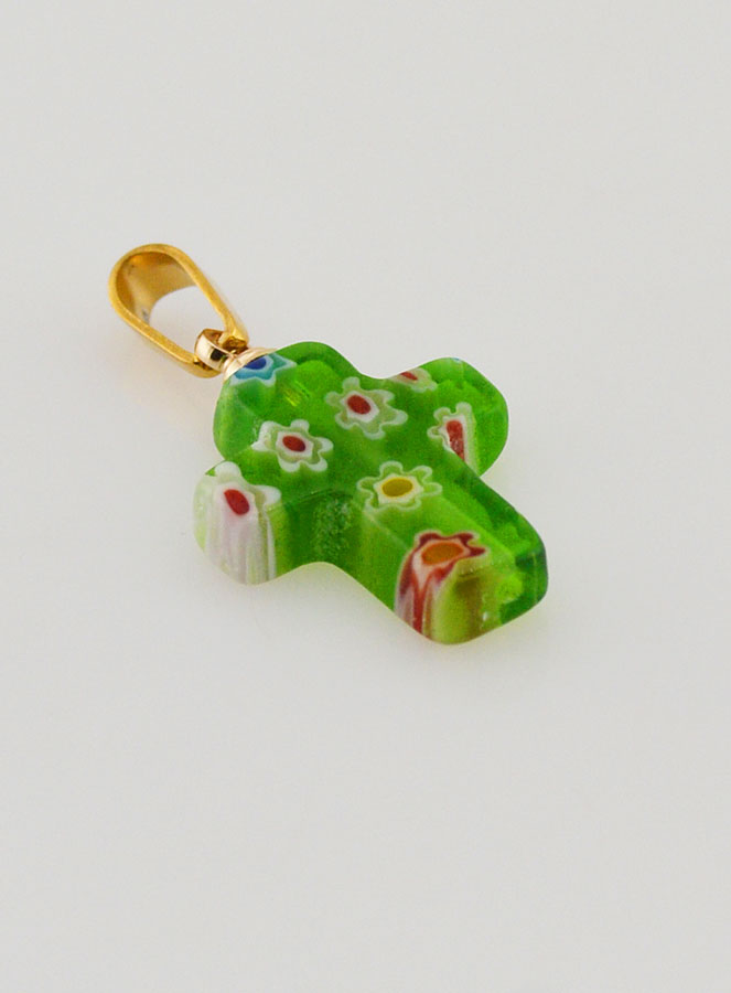 Colgante de cruz en vidrio artesanal - verde (pic 3)