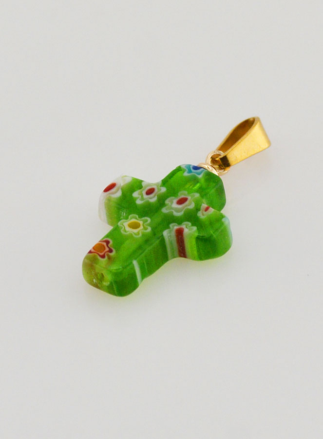 Colgante de cruz en vidrio artesanal - verde (pic 4)