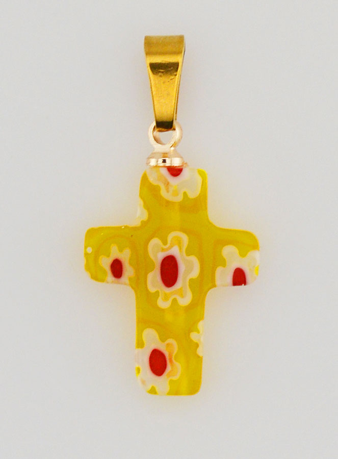 Colgante en cruz de vidrio artesanal - amarillo (pic 1)