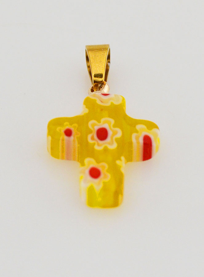 Colgante en cruz de vidrio artesanal - amarillo (pic 2)