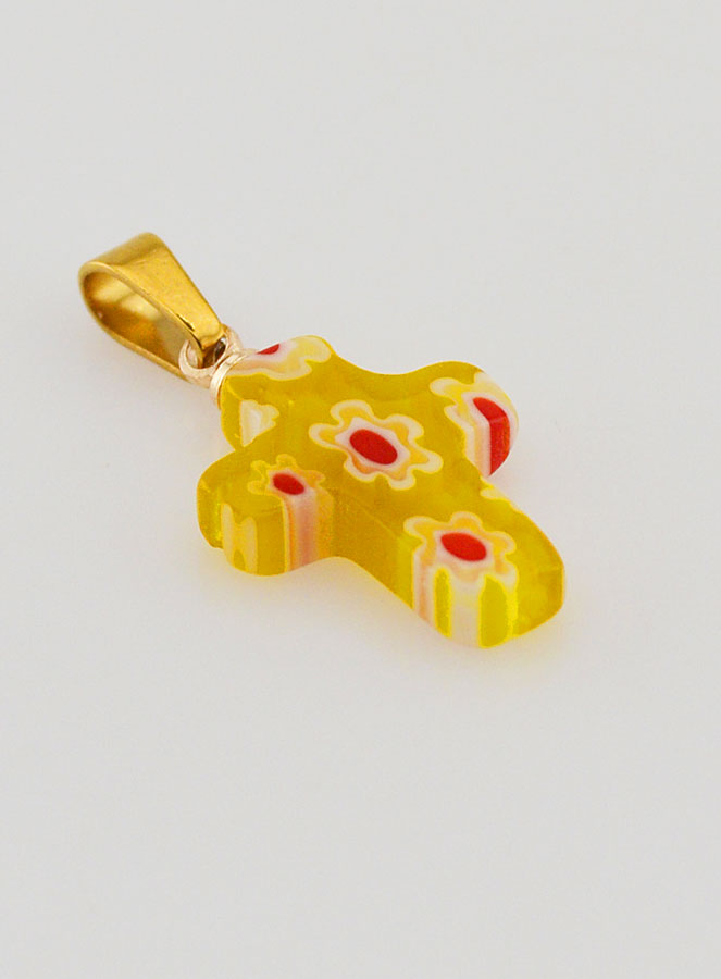Colgante en cruz de vidrio artesanal - amarillo (pic 3)