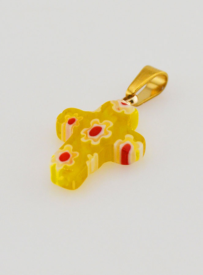 Colgante en cruz de vidrio artesanal - amarillo (pic 4)