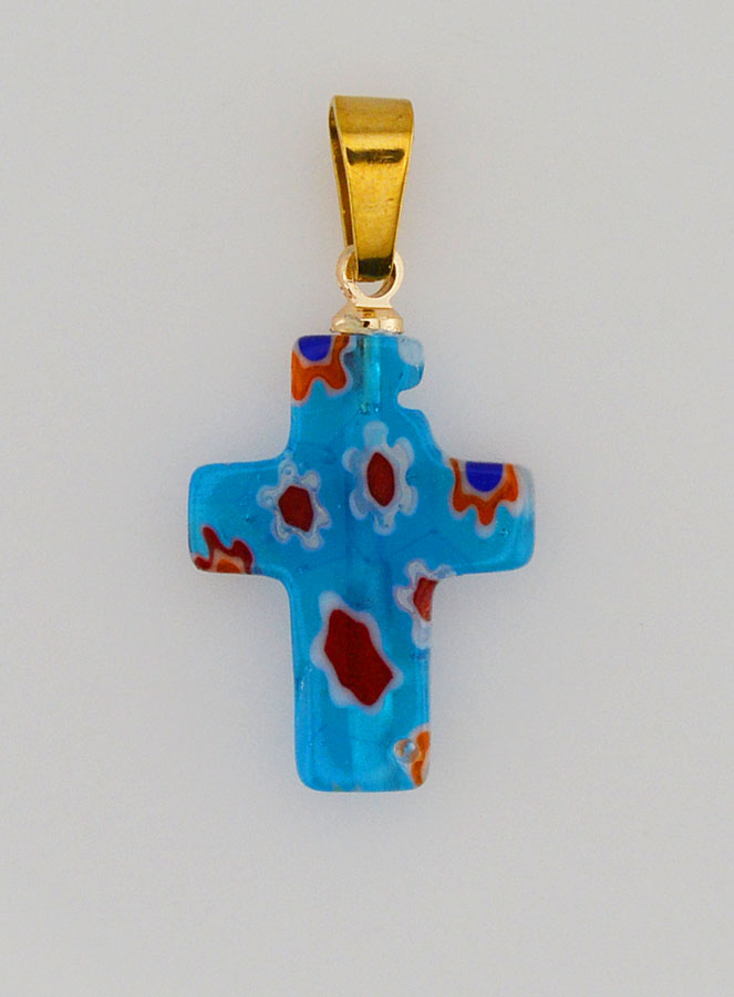 Pingente Cruz em Vidro Artesanal - Azul Turquesa (pic 1)