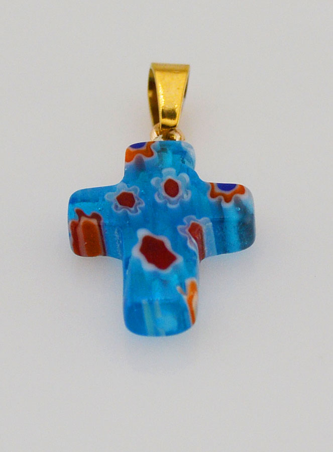 Pingente Cruz em Vidro Artesanal - Azul Turquesa (pic 2)
