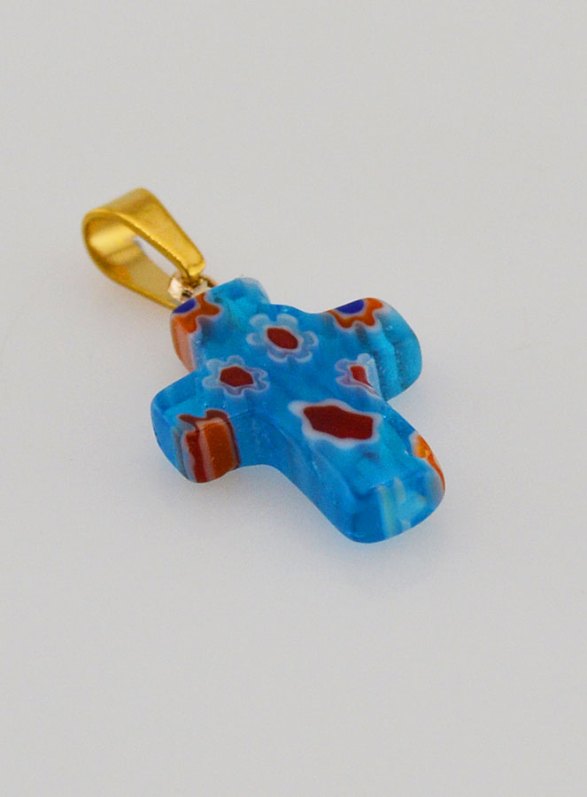 Pingente Cruz em Vidro Artesanal - Azul Turquesa (pic 3)